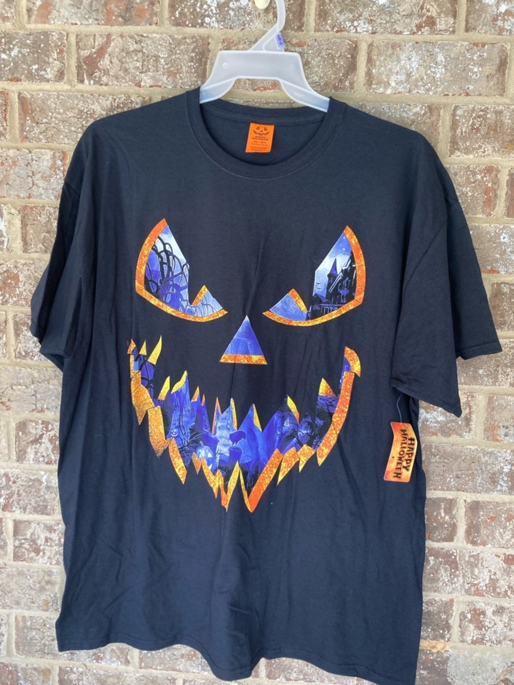 Haunted Pumpkin Jack-O-Lantern Graveyard Halloween T-Shirt 2XL Mens Black NWT